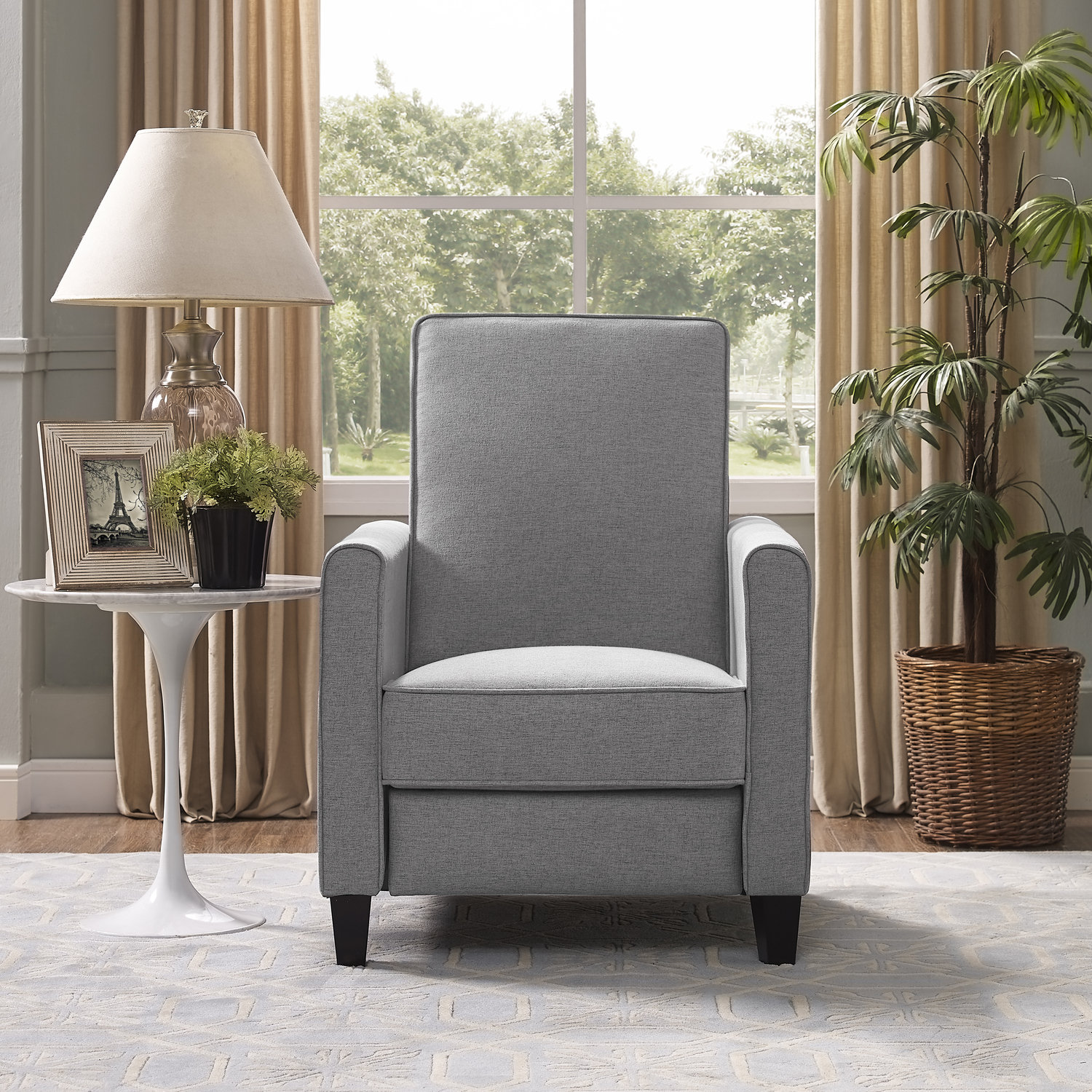 Ahzaria Upholstered Recliner Manual Recliner Chair Pushback Recliner Upholstered Armchair for Living Room Latitude Run Fabric Gray Linen